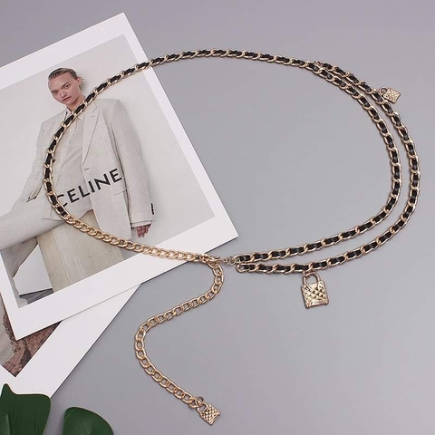 Dây Lưng HimHip Xích Phối Da PU Gắn Charm Khoá Sang Trọng 1x102cm
