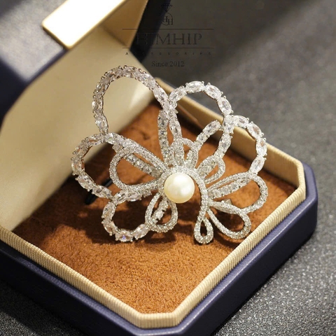 Trâm, Ghim Cài Áo HimHip Hoa Xoắn Sang Trọng HKCC Đính Phale 5.5x5.5cm