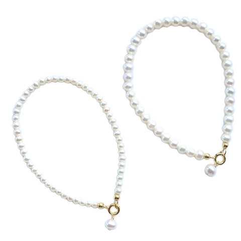 [Thiết Kế] Vòng Tay HimHip Tinh Thể Ngọc Trai Mix Khóa Mạ Vàng Dáng Thả Thanh Lịch 16cm