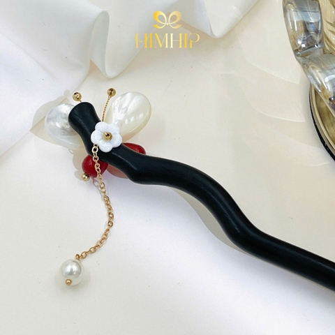 Trâm Cài Tóc HimHip Mộc Điệp Ngọc Châu 18.5cm Kèm Hộp Phụ Kiện Áo Dài