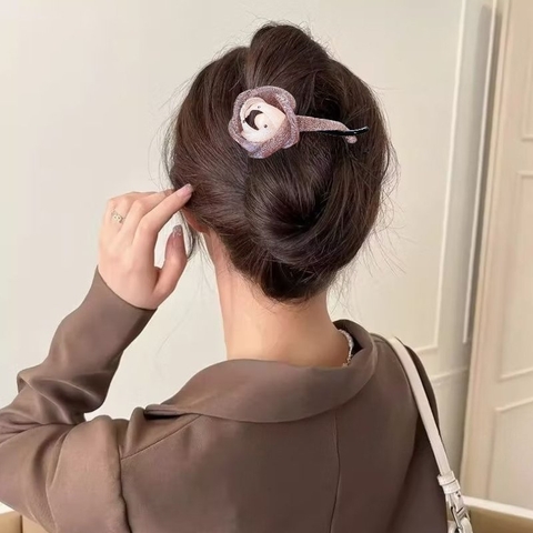 Kẹp Móc Ngang HimHip Composite Hoa Voan Tím Nụ Hạt Giả Trai Đính Hạt Phale 11x4.5cm