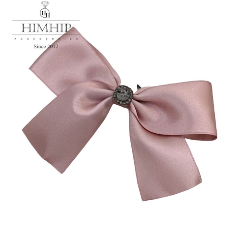 Kẹp Mái Mỏ Vịt HimHip Phối Vải Đính Đá Thắt Nơ Thanh Lịch 12x8cm