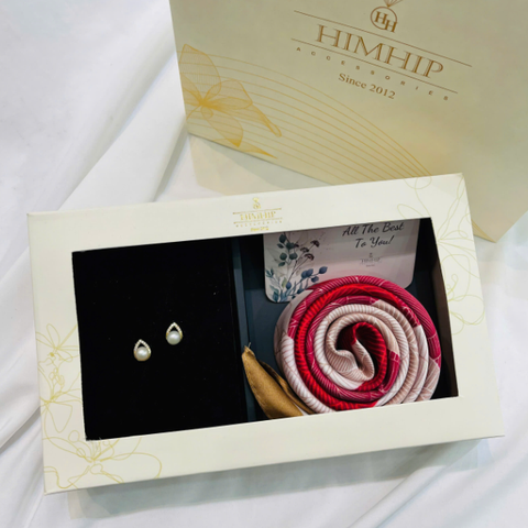 Set Quà HimHip Khăn Lụa Vuông 70x70cm & Khuyên Tai Kèm Túi Hộp Thiệp - 106