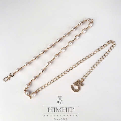 Dây Lưng HimHip Xích Phối Hạt Giả Trai Mặt Khóa Số 5 100x3cm