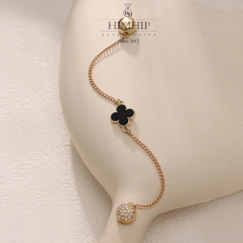 Pin Cài Tự Hít HimHip Cỏ 4 Lá Phối Xích Sang Trọng HKCC Đính Phale 9.5x2.3cm