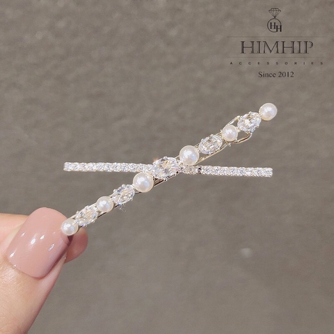 Kẹp Mái HimHip Đính Đá Phale Dáng Chữ X Nhẹ Nhàng 7x4cm