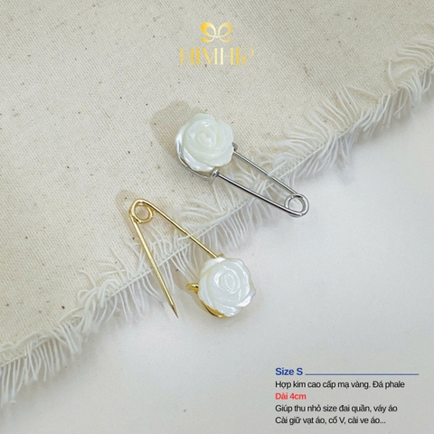 [Thiết kế] Trâm, Ghim Cài Áo Kim Băng HimHip HKCC Hoa Hồng Khảm Trai 1.2cm