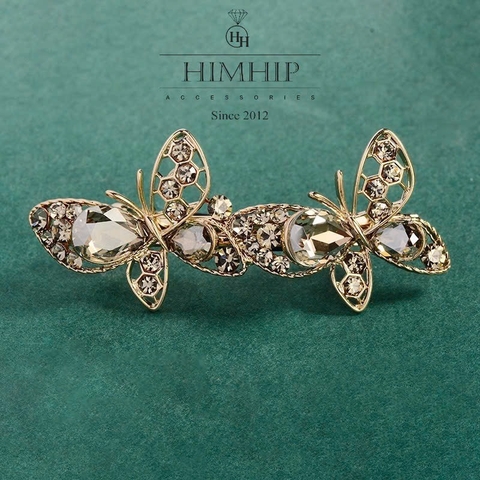 Kẹp Bấm HimHip HKCC Đính Đá Phale Đôi Bướm Sang Trọng 8x3.3cm