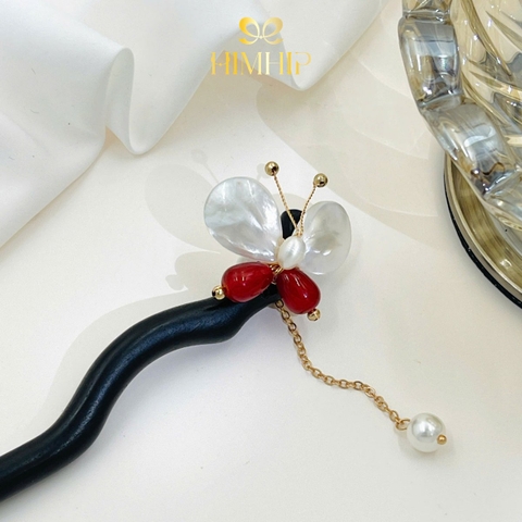 Trâm Cài Tóc HimHip Mộc Điệp Ngọc Châu 18.5cm Kèm Hộp Phụ Kiện Áo Dài