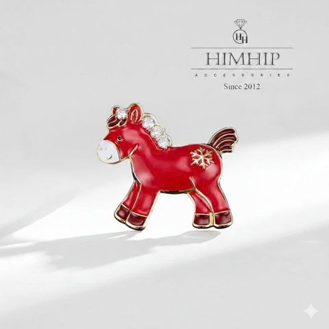 Ghim, Cài Áo HimHip HKCC Hỷ Mã Tuyết Bông Đính Đá Phale May Mắn 3.3x3.5cm