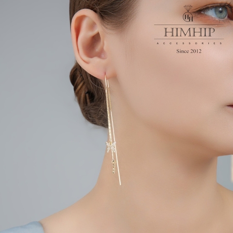 Khuyên Tai Dài HimHip Dây Mảnh Phối Đôi Bướm Thanh Lịch HKCC Đính Phale 0.7x8.5cm