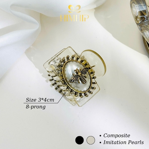 Kẹp Càng Cua HimHip Composite Mặt Ovan Đính Ong Vàng Sang Trọng 8 răng 3x4cm