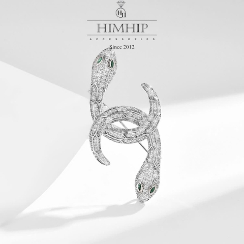 Trâm, Ghim Cài Áo Nam Nữ HimHip Rắn Đôi Thanh Lịch HKCC Đính Phale 2,5*6cm