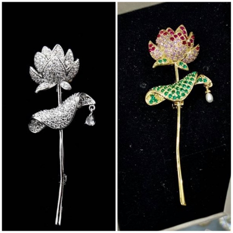 Trâm, Ghim Cài Áo HimHip Cánh Sen Thanh Lịch HKCC Đính Phale 2,5*6,5cm