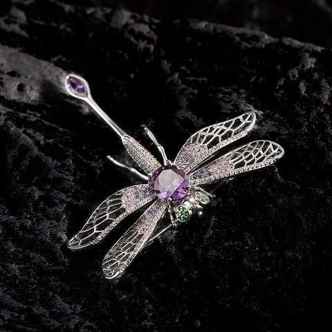 Trâm, Ghim Cài Áo HimHip Chuồn Chuồn Tím Sang Trọng HKCC Đính Phale 5*5,5cm