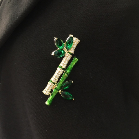 Trâm, Ghim Cài Áo HimHip Song Tre Xanh Sang Trọng HKCC Đính Phale 3,8*5cm