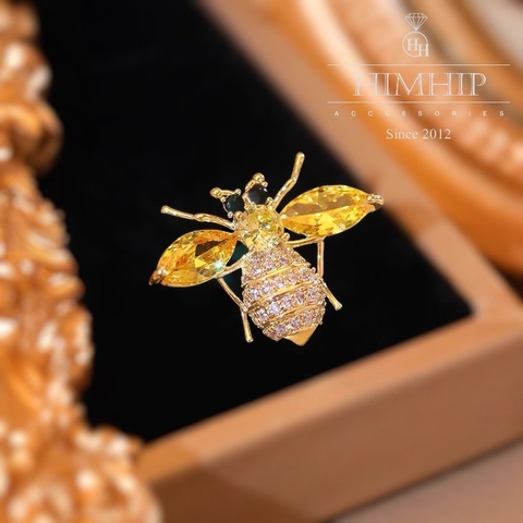 Trâm, Ghim Cài Áo HimHip Con Ong Vàng Sang Trọng HKCC Đính Phale 2*2,5cm