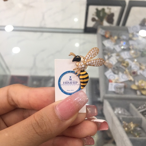 Pin cài cúc nam nữ ong vằn đính đá cá tính 2.5cm