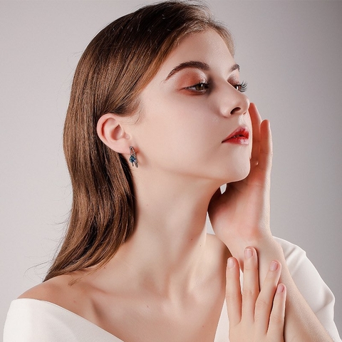 Khuyên Tai Ngắn HimHip Giọt Nước Kép Thanh Lịch HKCC Đính Phale 2.2cm