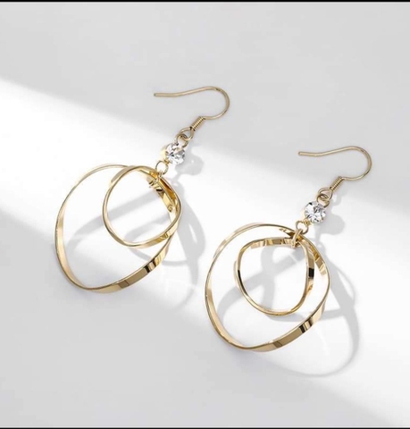 Khuyên Tai Dài HimHip 2 Vòng Xoắn Sang Trọng HKCC Đính Phale 3x5.5cm