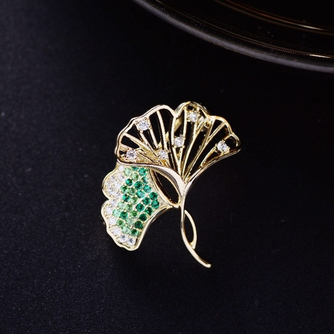 Trâm, Ghim Cài Áo Nhỏ HimHip Lá Bạch Quả Thanh Lịch HKCC Đính Phale 2,5cm