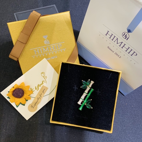 Trâm, Ghim Cài Áo HimHip Song Tre Xanh Sang Trọng HKCC Đính Phale 3,8*5cm