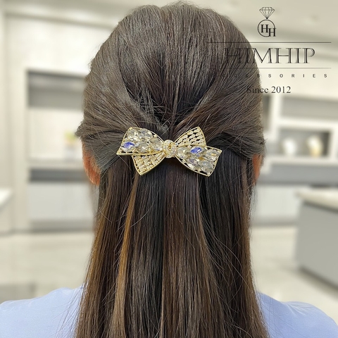 Kẹp Bấm HimHip HKCC Đính Phale Nơ Chéo Sang Trọng 3x7cm