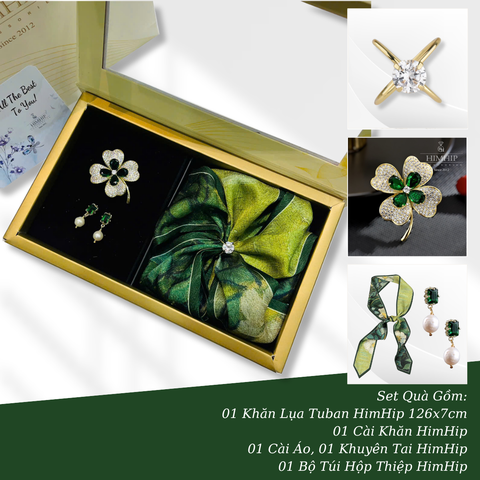 Set Quà 8/3 HimHip Khăn Lụa Tuban 126*7cm, Cài Áo, Cài Khăn & Khuyên Tai Kèm Túi Hộp Thiệp - 400