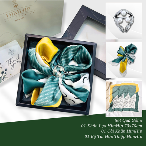 Set Quà HimHip Khăn Lụa Vuông 70x70cm & Cài Khăn Kèm Túi Hộp Thiệp - 365