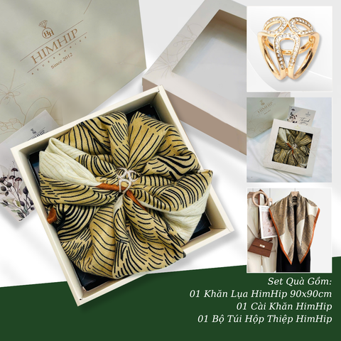 Set Quà HimHip Khăn Lụa Viscose 90x90cm & Cài Khăn Kèm Túi Hộp Thiệp - 395