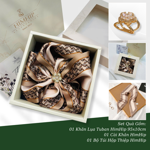 Set Quà 8/3 HimHip Khăn Lụa Tuban 95*10cm & Cài Khăn Kèm Túi Hộp Thiệp - 391