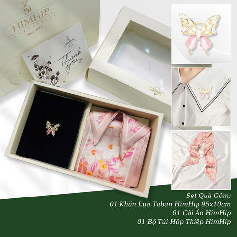 Set Quà 8/3 HimHip Khăn Lụa Tuban 95*10cm & Cài Áo Kèm Túi Hộp Thiệp - 422