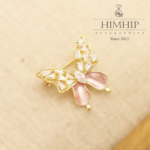 Trâm, Ghim Cài Áo HimHip Cánh Bướm 2 Màu Nhẹ Nhàng HKCC Đính Phale 2,2*2cm