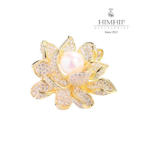 Trâm, Ghim Cài Áo Nhỏ HimHip Hoa Sen Nhụy Trai Sang Trọng HKCC Đính Phale 3x2.7cm HPBD