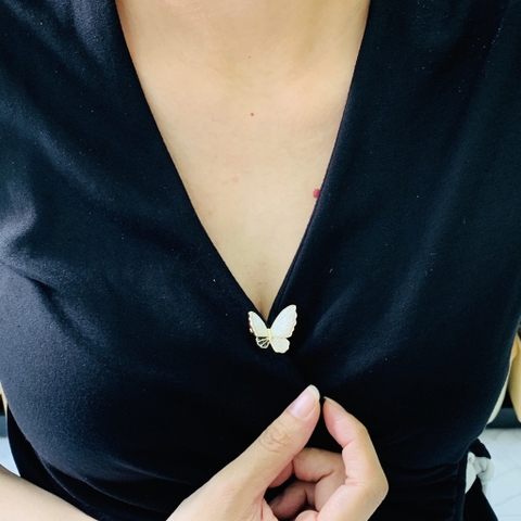 Trâm, Ghim Cài Áo HimHip Bướm Khảm Trai Đen Trắng Sang Trọng HKCC Đính Phale 2,3cm