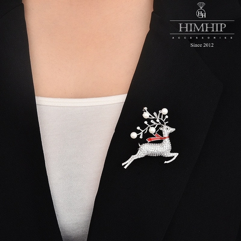 Trâm, Ghim Cài Áo HimHip Tuần Lộc Sừng Trai Sang Trọng HKCC Đính Phale 3,8*4,5cm