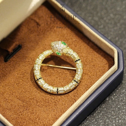 Trâm, Ghim Cài Áo Nam Nữ HimHip Rắn Mắt Xanh Sang Trọng HKCC Đính Phale 2,5*3cm