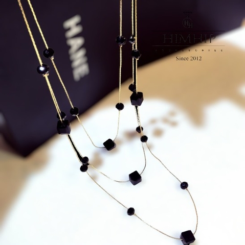 Vòng Cổ Thời Trang HimHip Đá Phale Đen Mix Dây HKCC Cá Tính