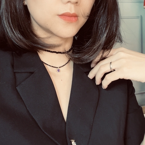 Vòng Cổ Choker Đá Đen Dây Đôi Mix Mặt Đá Phale Tím