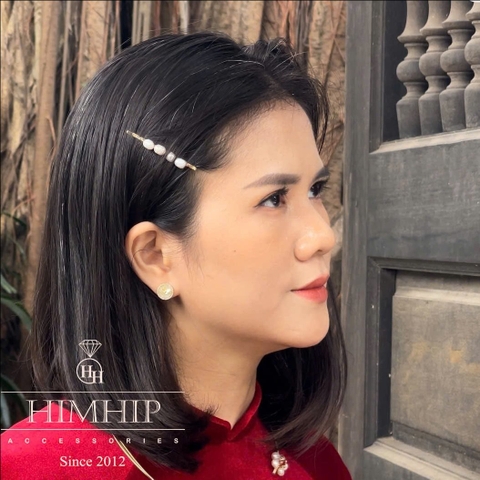 Kẹp Mái HimHip Mix Ngọc Trai Thật Sang Trọng 0.2x5.5cm Phụ Kiện Áo Dài