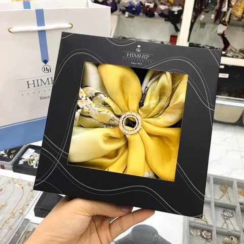Set Quà Himhip Khăn Lụa Cao Cấp 65*65cm & Cài Khăn Kèm Túi Hộp Thiệp (Không Kèm Cài Áo) - 248