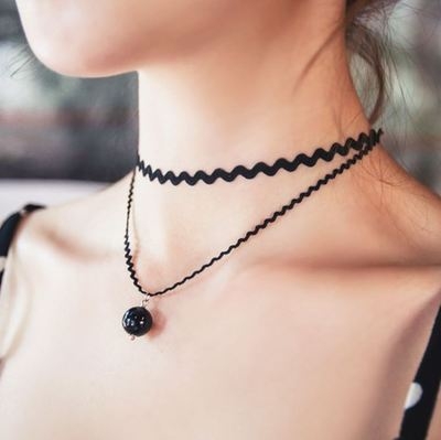 Choker dây đôi xiczac đính hạt đen sang trọng 0.5*(30+8)cm