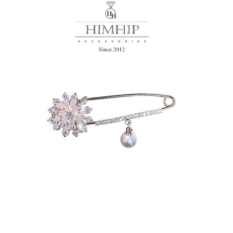 Trâm, Ghim Cài Kim Băng HimHip Hoa Cúc Thanh Lịch HKCC Mix Trai 5.5x2cm