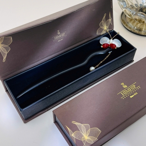 Trâm Cài Tóc HimHip Mộc Điệp Ngọc Châu 18.5cm Kèm Hộp Phụ Kiện Áo Dài