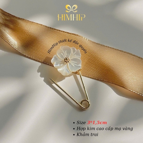 [Thiết kế] Trâm, Ghim Cài Áo Kim Băng HimHip HKCC Bạch Ngọc Mai 3x1.5cm