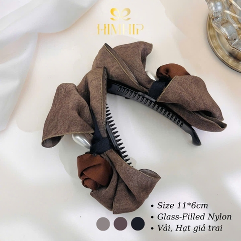 Kẹp Móc Dọc HimHip Glass-filled Nylon Nơ Vải Hạt Giả Trai Đính Hoa Hồng Nhỏ 11x6cm