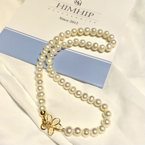 [Thiết kế] Vòng Cổ HimHip Trai Thật Mix Hoa Bốn Cánh Cao Cấp 44+0cm - Trắng