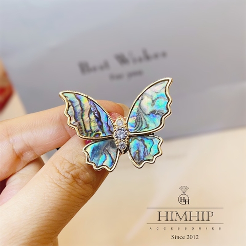 Trâm, Ghim Cài Áo HimHip Bướm Khảm Trai Ánh Xà Cừ Sang Trọng HKCC Đính Phale 4*2,8cm Phụ Kiện Áo Dài