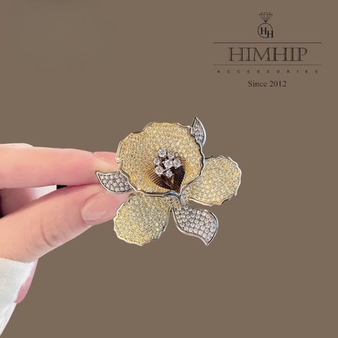 Trâm, Ghim Cài Áo HimHip Hoa Lan Sang Trọng HKCC Đính Đá Phale 4,6cm