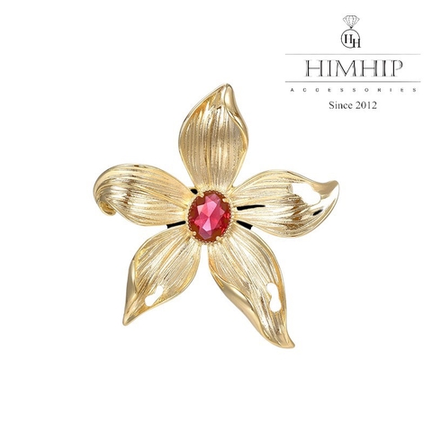 Trâm, Ghim Cài Áo HimHip Hoa Lan Nhụy Đỏ Sang Trọng HKCC Đính Phale 5*5,5cm